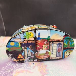Vintage Unique Colorful Travel Themed Jewelry Box